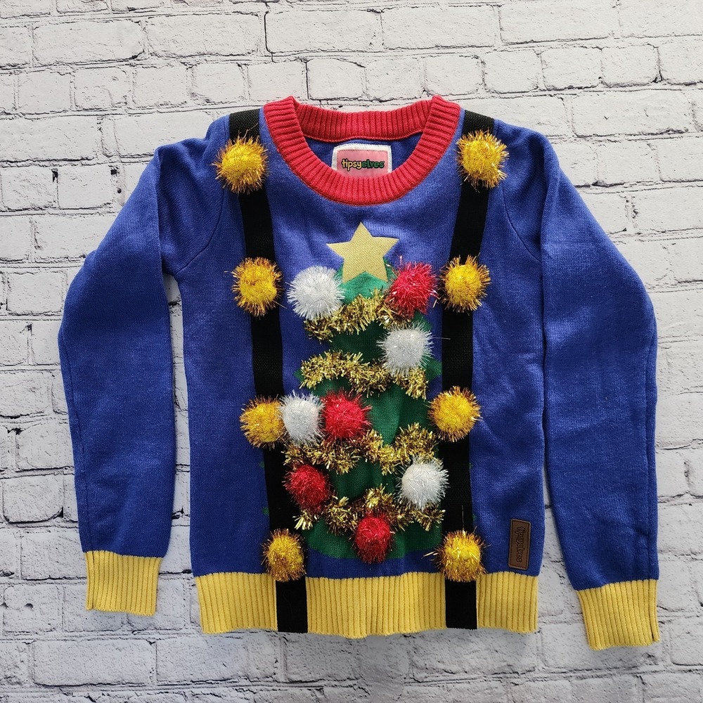 Tipsy Elves Ugly Christmas Sweater Size XS Holiday Tree Ornament Garland Tacky